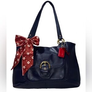 Coach Navy Blue Leather Bag with Red Bow
